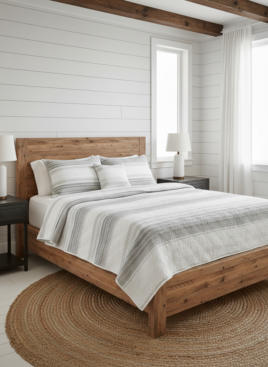 Flow Quilt Set — White & Grey