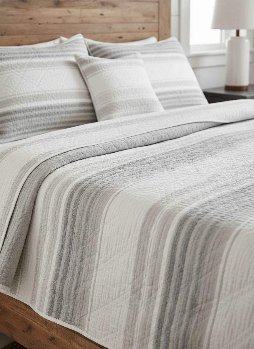 Flow Quilt Set — White & Grey