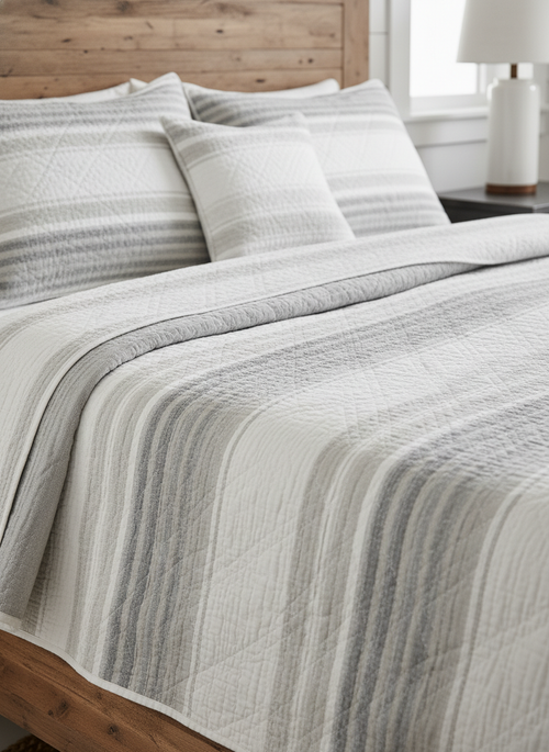 Flow Quilt Set — White & Grey