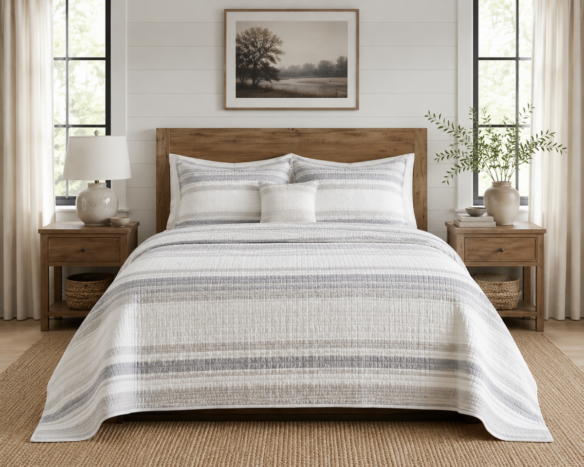 Flow Quilt Set — White & Grey
