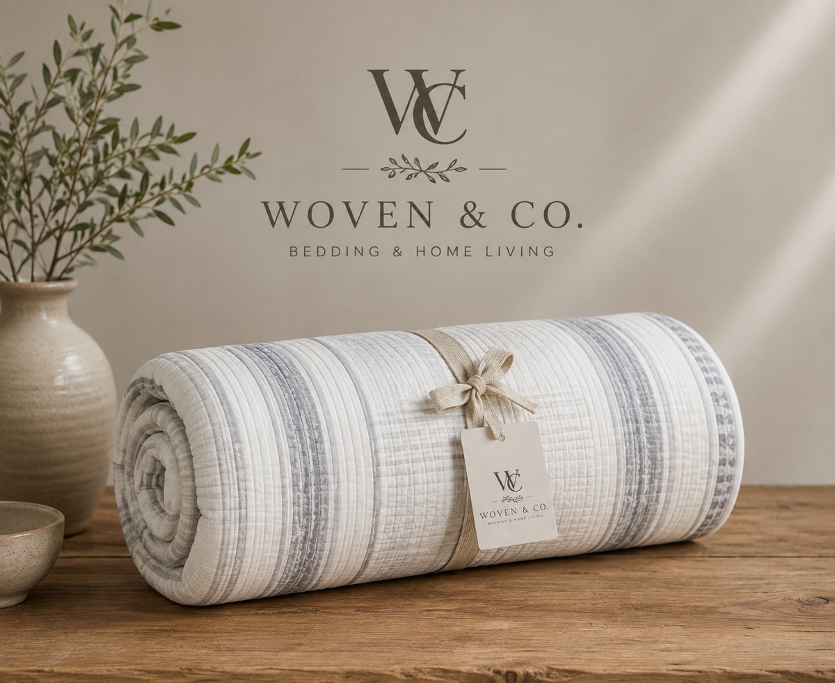 Flow Quilt Set — White & Grey