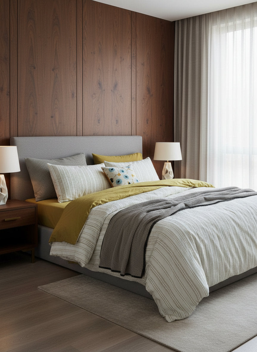 Jade duvet cover styled with matching shams