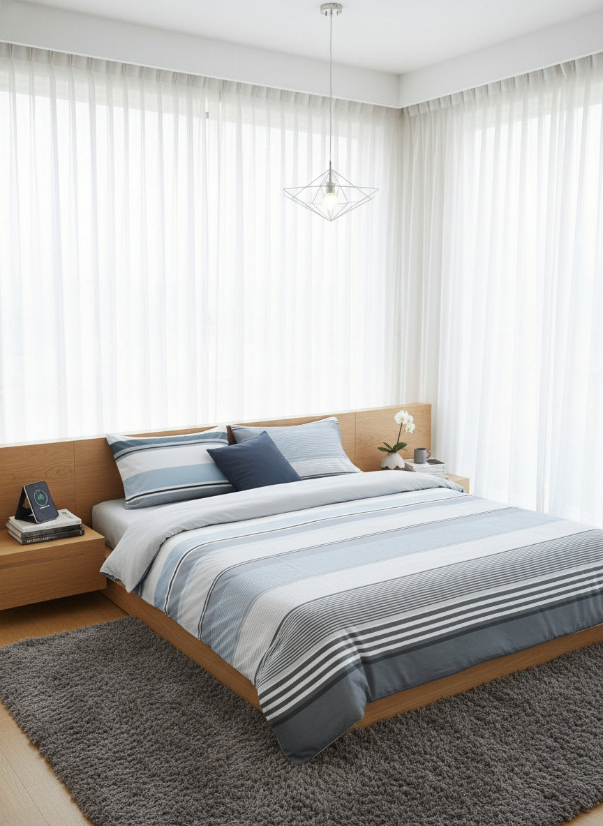 Justin quilted microfibre duvet cover set on a made bed