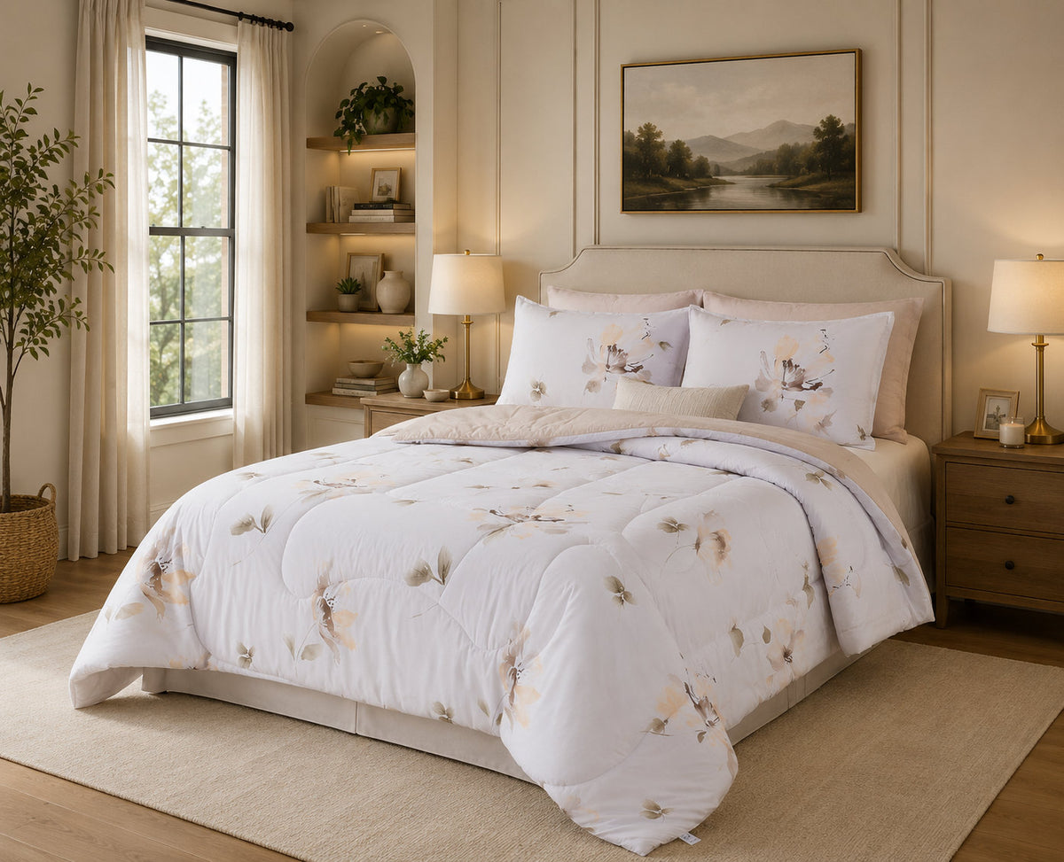 Kendall quilted cotton comforter set on a made bed