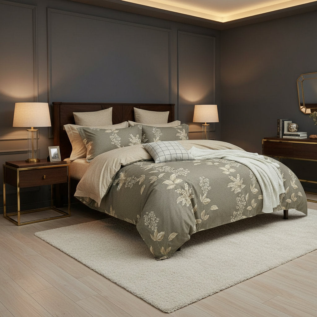 Megan duvet cover set on a made bed