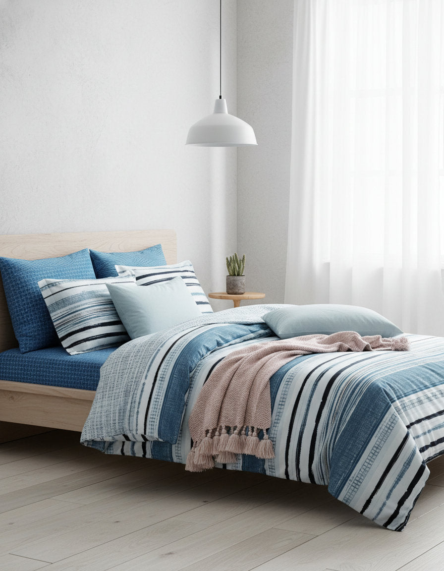 Joel quilted microfibre duvet cover set on a made bed