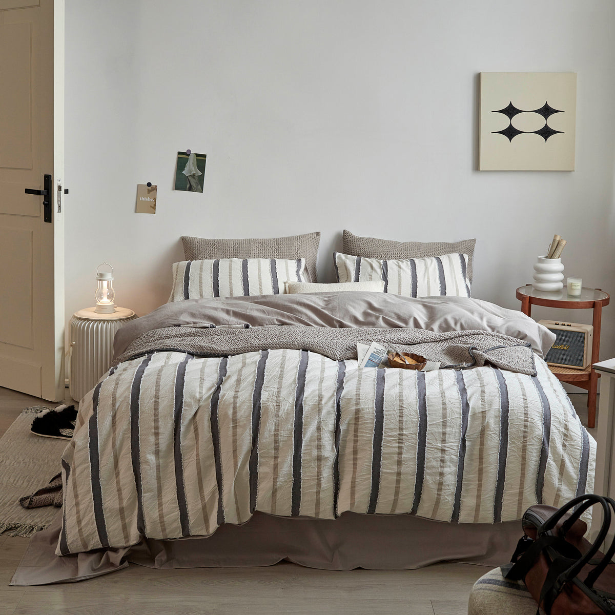 Mila textured cotton duvet cover set on a made bed