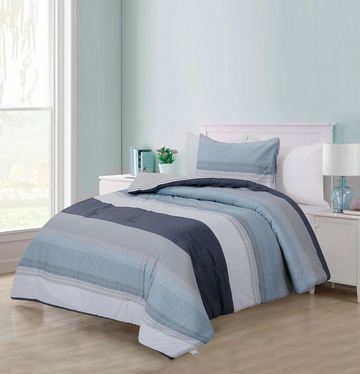 Tom comforter styled with matching shams