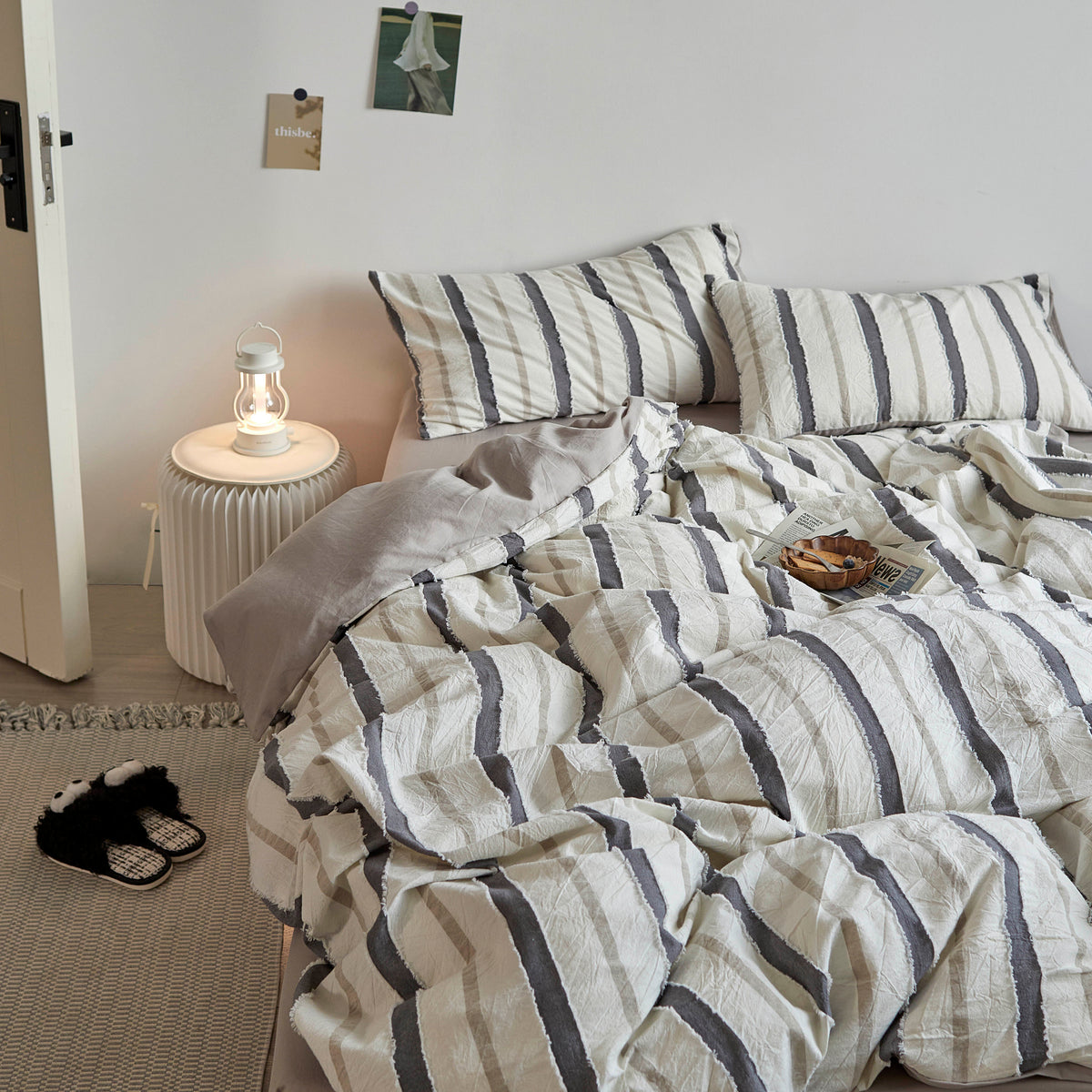 Mila duvet cover set on a made bed, second view