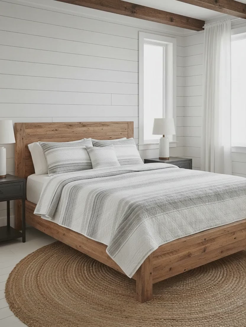 Flow Quilt Set — White & Grey